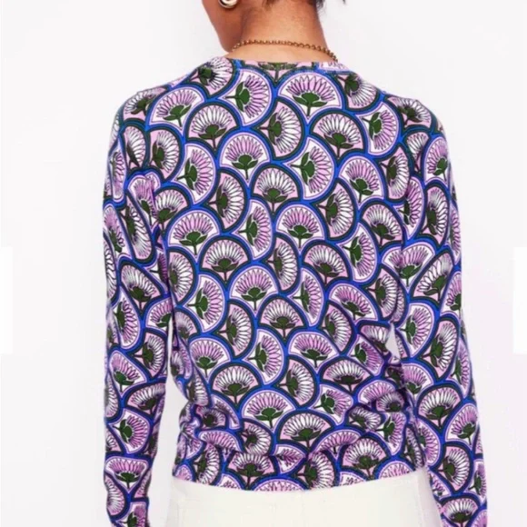 Boden Emilia Cotton Crewneck Lightweight Sweater Purple and Blue Pattern Small - Picture 3 of 10